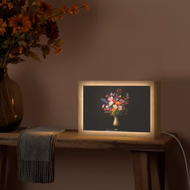 Kleurrijk - Boeket - Vaas - Goud Light Box met kabel (Tafellamp) klein -sfeer4