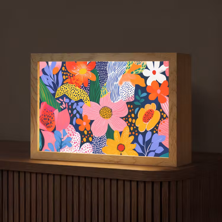 Kleurrijk - Bloemen - Abstract - Stippen Light Box met kabel (Tafellamp) klein -z3d_website
