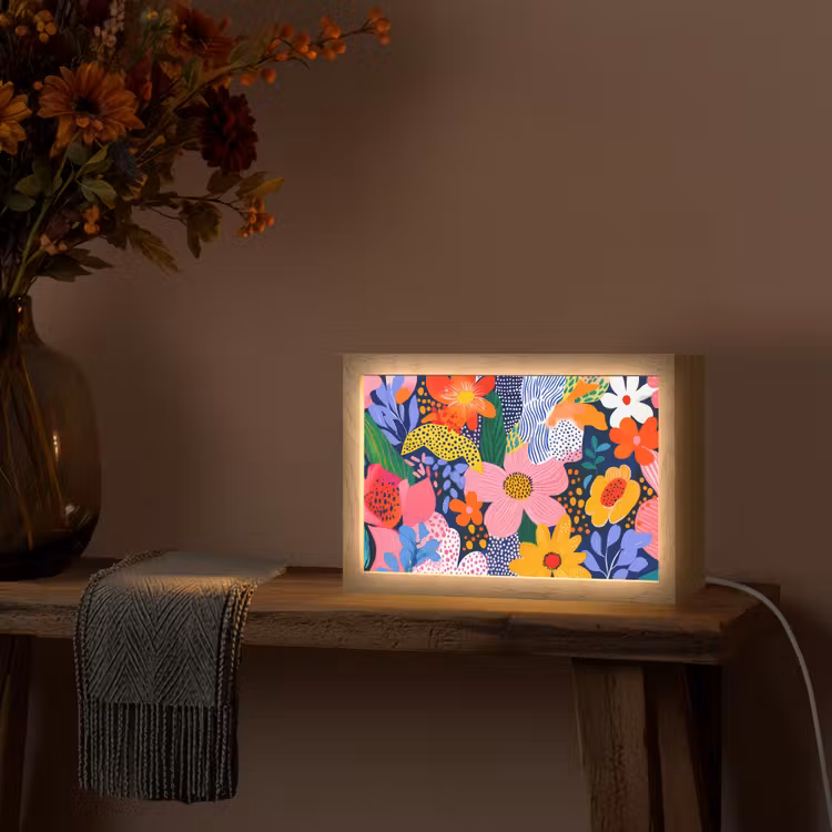 Kleurrijk - Bloemen - Abstract - Stippen Light Box met kabel (Tafellamp) klein -sfeer4