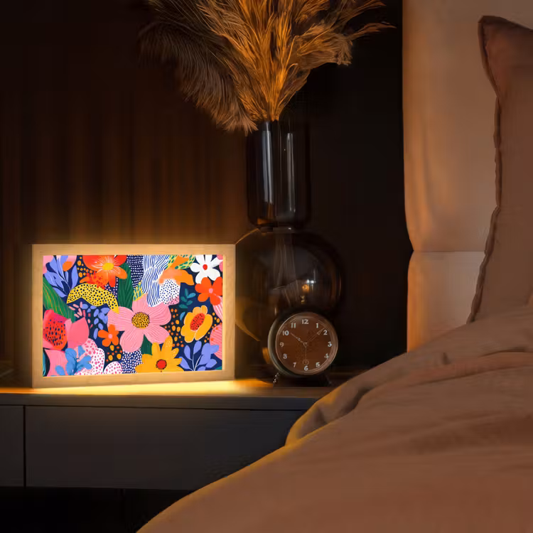 Kleurrijk - Bloemen - Abstract - Stippen Light Box met kabel (Tafellamp) klein -sfeer1