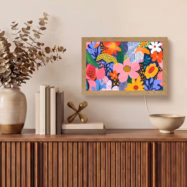 Kleurrijk - Bloemen - Abstract - Stippen Light Box met kabel (Tafellamp) klein -sfeer2