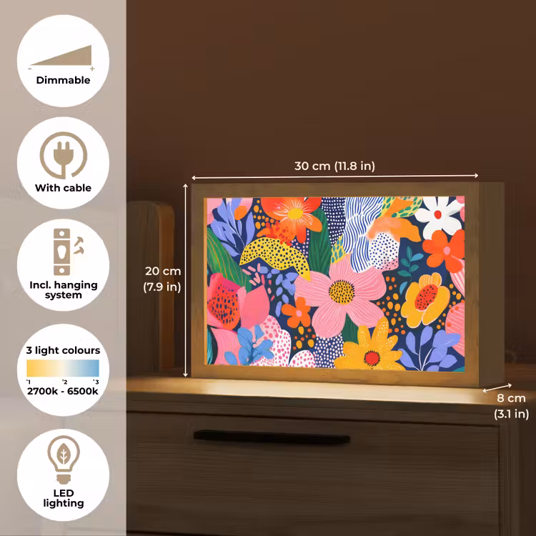 Kleurrijk - Bloemen - Abstract - Stippen Light Box met kabel (Tafellamp) klein -USP_EN