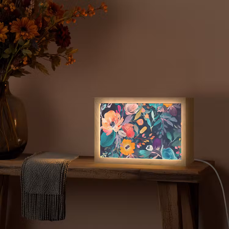 Kleurrijk - Bloemen - Kunst - Natuur - Hippie Light Box met kabel (Tafellamp) klein -sfeer4