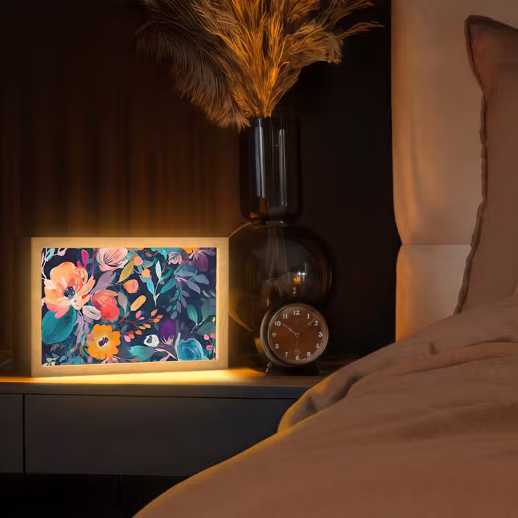 Kleurrijk - Bloemen - Kunst - Natuur - Hippie Light Box met kabel (Tafellamp) klein -sfeer1