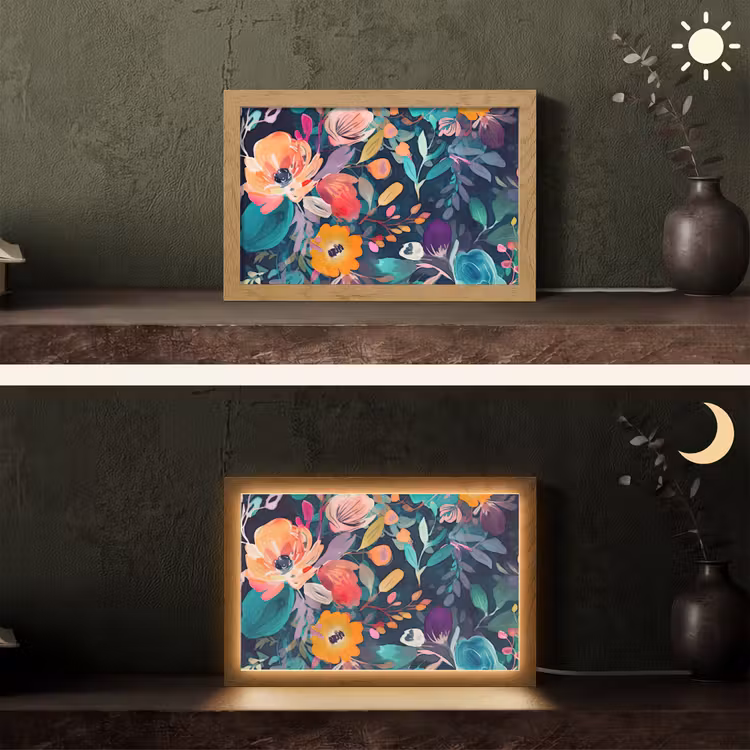 Kleurrijk - Bloemen - Kunst - Natuur - Hippie Light Box met kabel (Tafellamp) klein -sfeer3