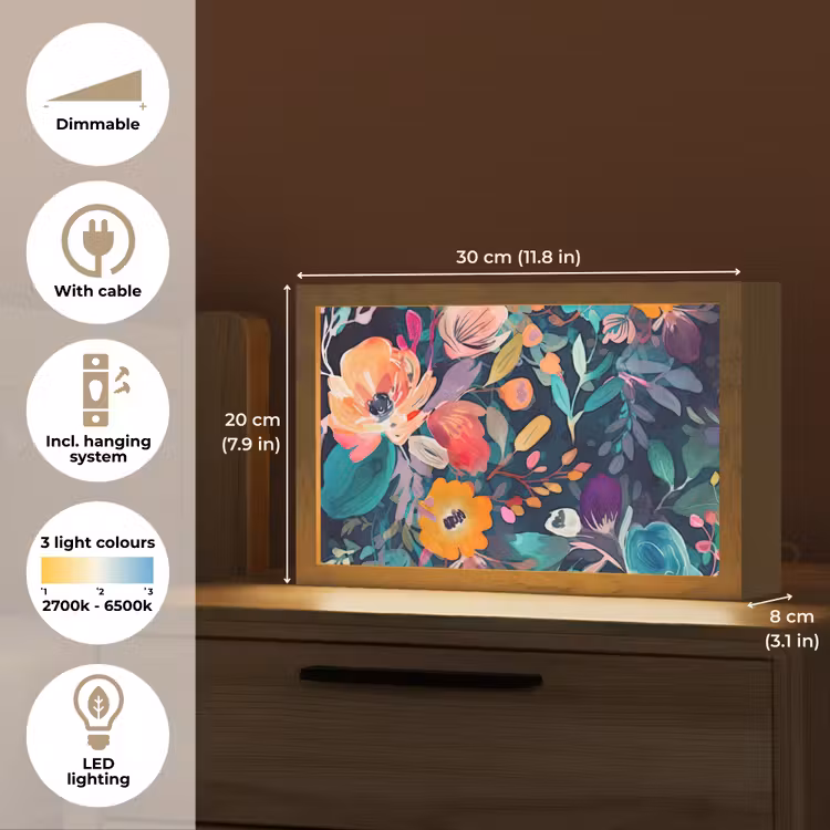 Kleurrijk - Bloemen - Kunst - Natuur - Hippie Light Box met kabel (Tafellamp) klein -USP_EN