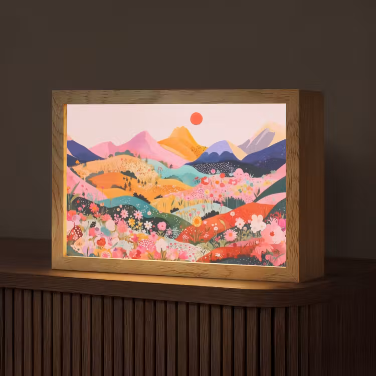 Kleurrijke bloemen - Bergen - Fantasielandschap Light Box met kabel (Tafellamp) klein -z3d_website