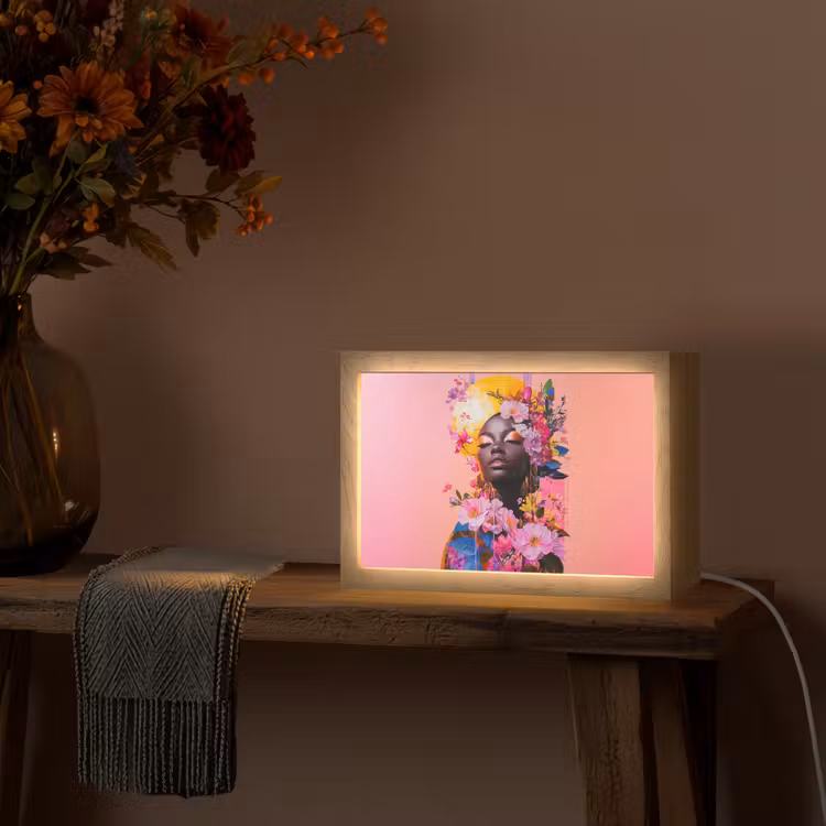 Kleurrijk - Bloemen - Vrouw - Zon Light Box met kabel (Tafellamp) klein -sfeer4
