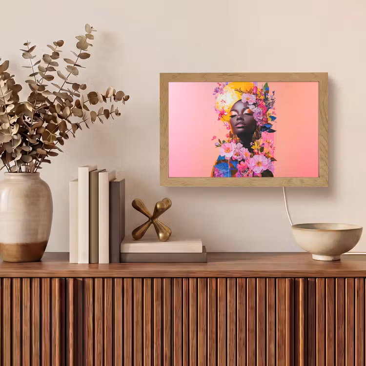 Kleurrijk - Bloemen - Vrouw - Zon Light Box met kabel (Tafellamp) klein -sfeer2