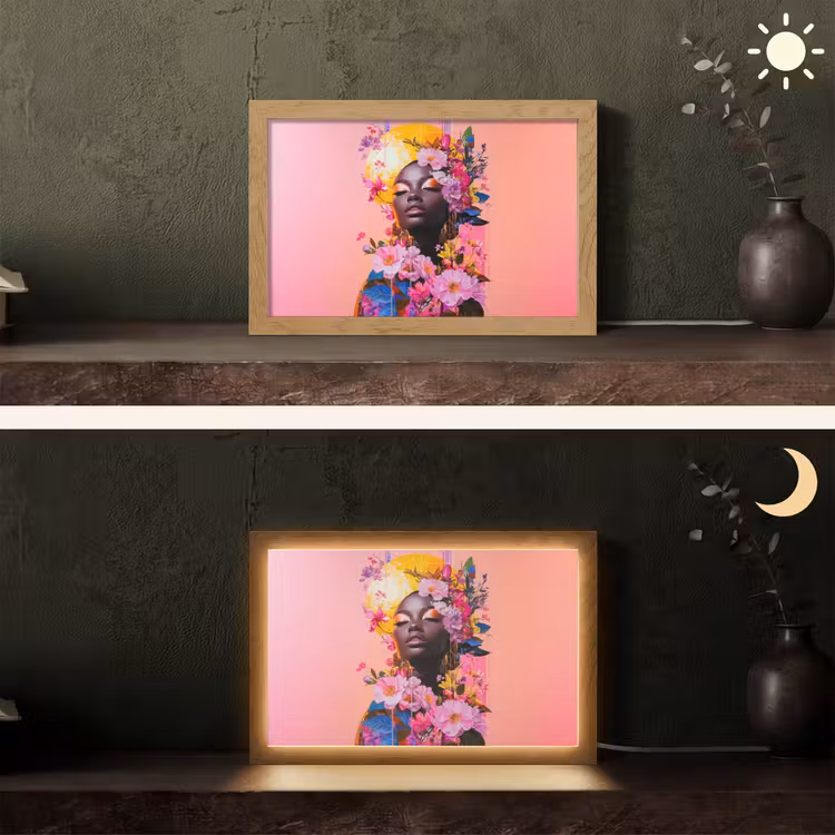 Kleurrijk - Bloemen - Vrouw - Zon Light Box met kabel (Tafellamp) klein -sfeer3