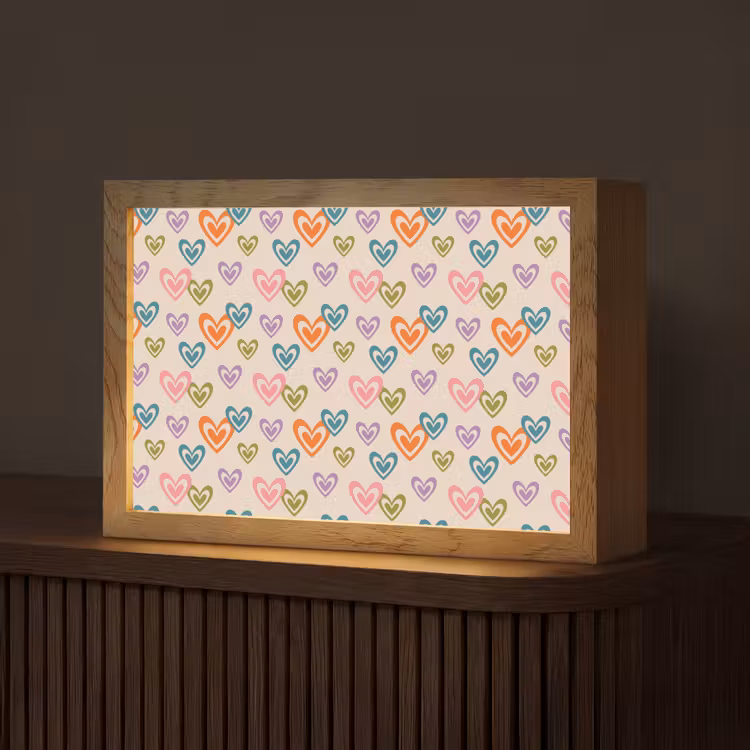 Kleurrijk - Hartjes - Patroon - Beige Light Box met kabel (Tafellamp) klein 924 -z3d_website