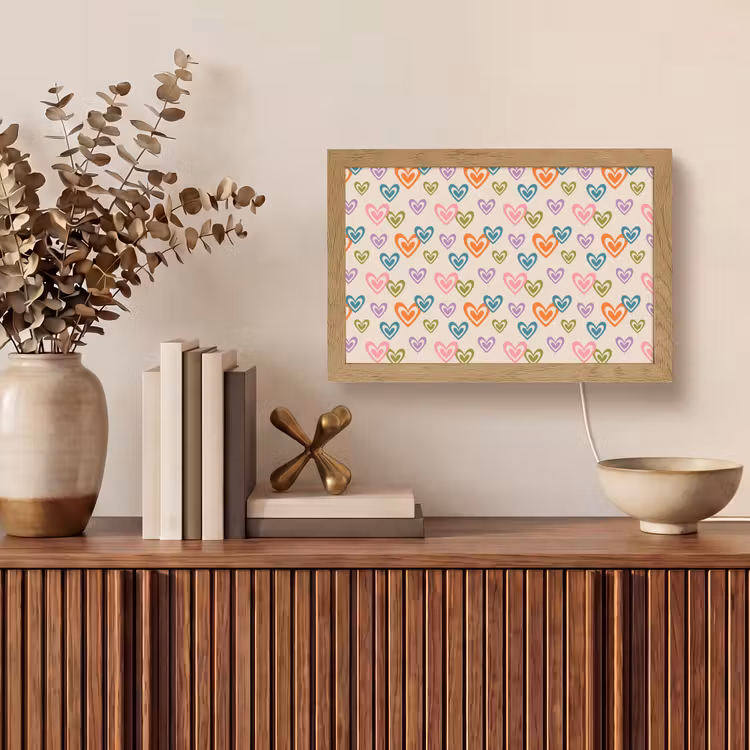 Kleurrijk - Hartjes - Patroon - Beige Light Box met kabel (Tafellamp) klein 924 -sfeer2