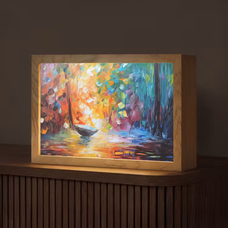 Kleurrijk - Olieverf - Water - Boot Light Box met kabel (Tafellamp) klein -z3d_website