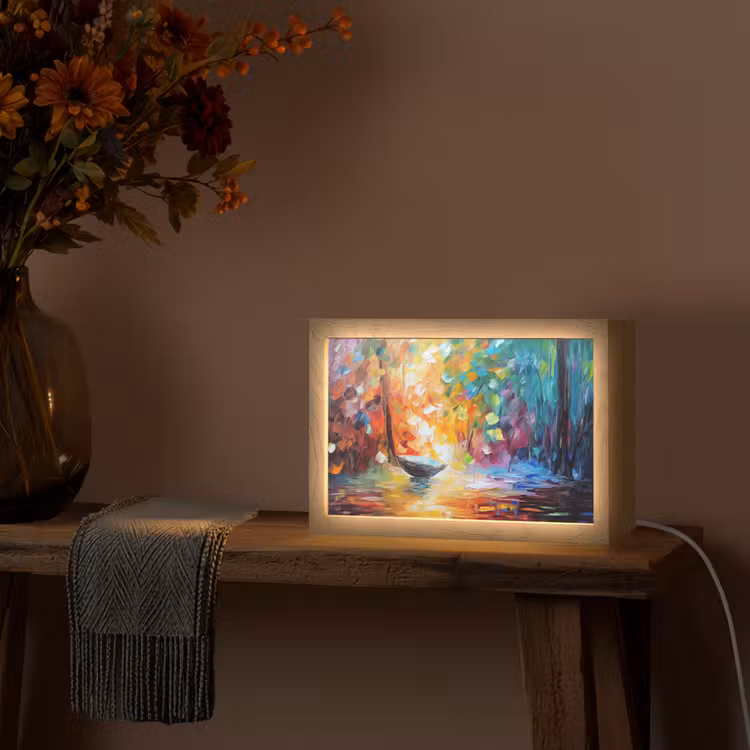 Kleurrijk - Olieverf - Water - Boot Light Box met kabel (Tafellamp) klein -sfeer4