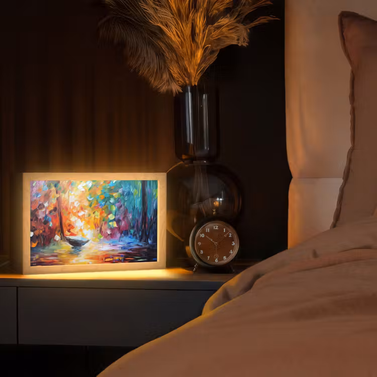 Kleurrijk - Olieverf - Water - Boot Light Box met kabel (Tafellamp) klein -sfeer1