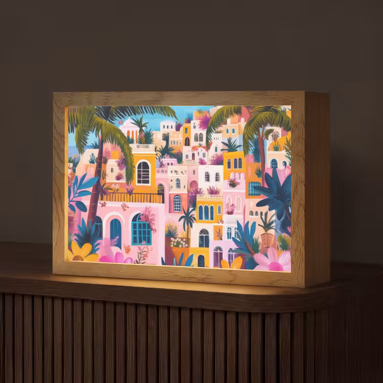 Kleurrijk - Roze - Oranje - Geel - Bloemen Light Box met kabel (Tafellamp) klein -z3d_website
