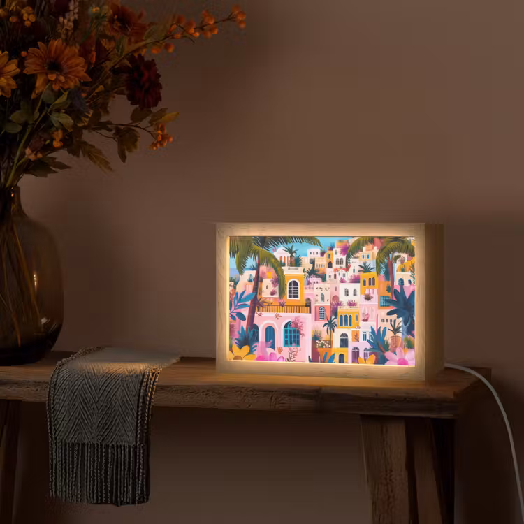 Kleurrijk - Roze - Oranje - Geel - Bloemen Light Box met kabel (Tafellamp) klein -sfeer4