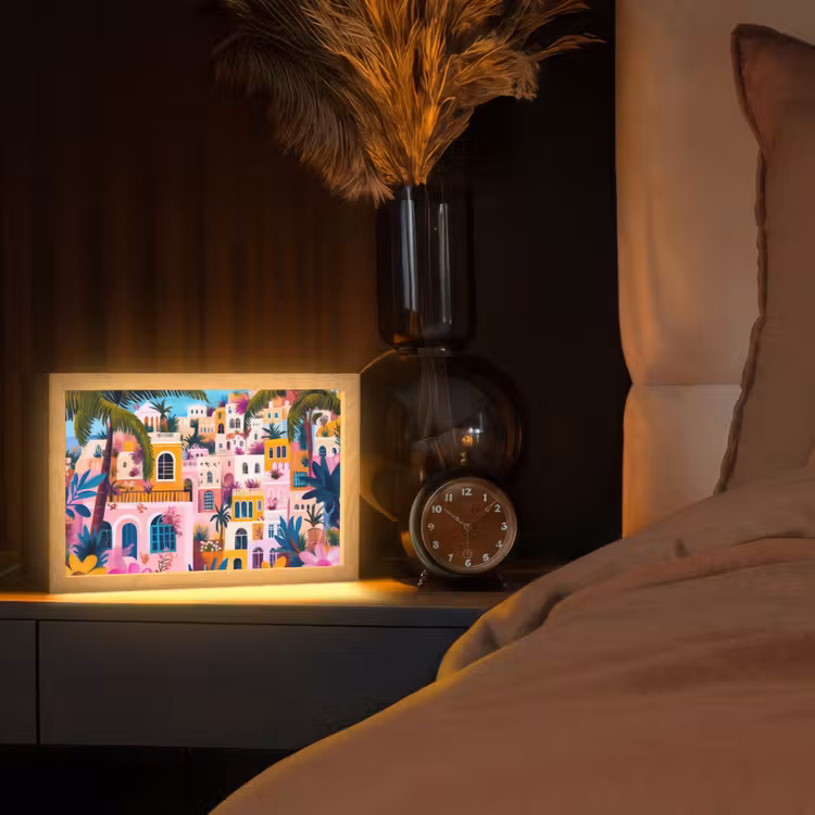 Kleurrijk - Roze - Oranje - Geel - Bloemen Light Box met kabel (Tafellamp) klein -sfeer1