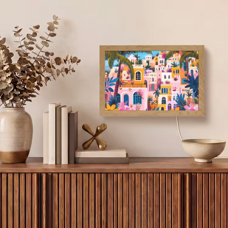 Kleurrijk - Roze - Oranje - Geel - Bloemen Light Box met kabel (Tafellamp) klein -sfeer2