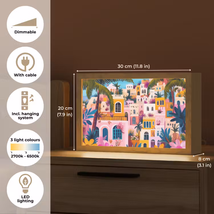 Kleurrijk - Roze - Oranje - Geel - Bloemen Light Box met kabel (Tafellamp) klein -USP_EN
