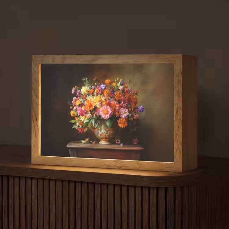 Kleuren - Boeket - Vaas - Hout Light Box met kabel (Tafellamp) klein -z3d_website