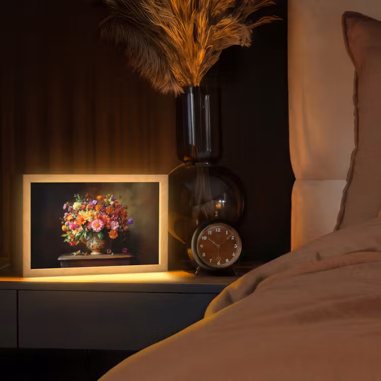 Kleuren - Boeket - Vaas - Hout Light Box met kabel (Tafellamp) klein -sfeer1