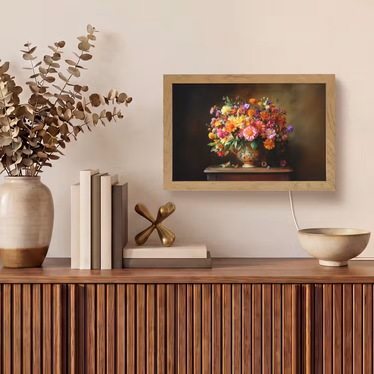 Kleuren - Boeket - Vaas - Hout Light Box met kabel (Tafellamp) klein -sfeer2