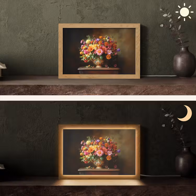 Kleuren - Boeket - Vaas - Hout Light Box met kabel (Tafellamp) klein -sfeer3