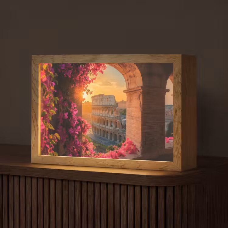 Colosseum - Rome - Roze Bloemen Light Box met kabel (Tafellamp) klein -z3d_website