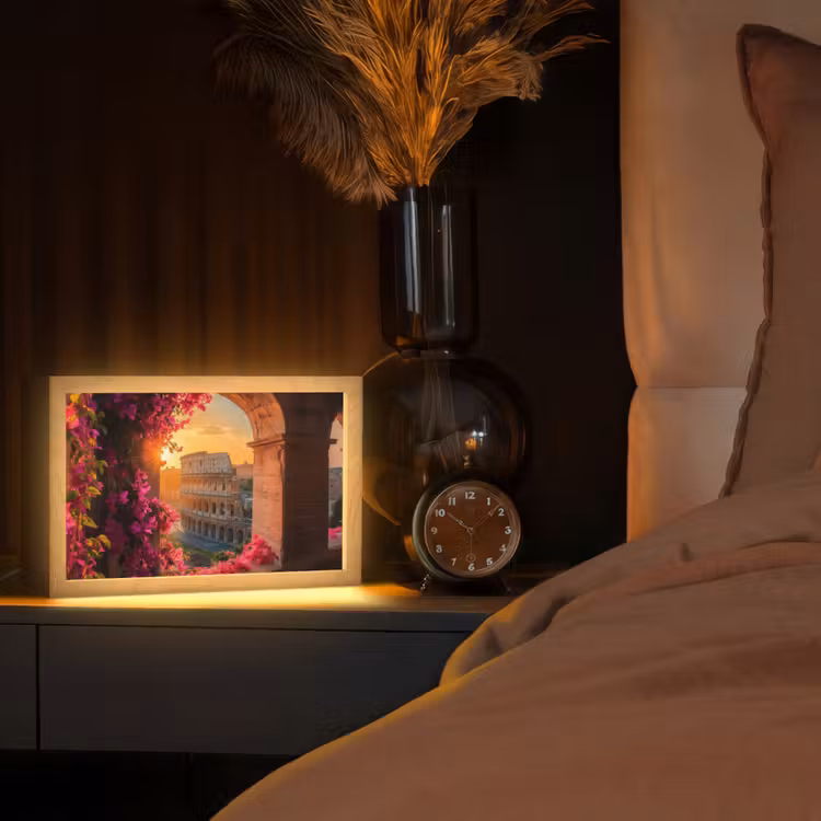 Colosseum - Rome - Roze Bloemen Light Box met kabel (Tafellamp) klein -sfeer1
