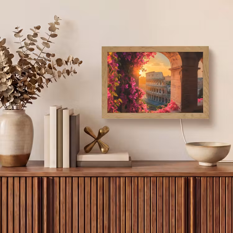 Colosseum - Rome - Roze Bloemen Light Box met kabel (Tafellamp) klein -sfeer2