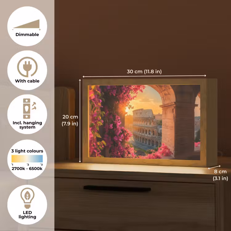 Colosseum - Rome - Roze Bloemen Light Box met kabel (Tafellamp) klein -USP_EN
