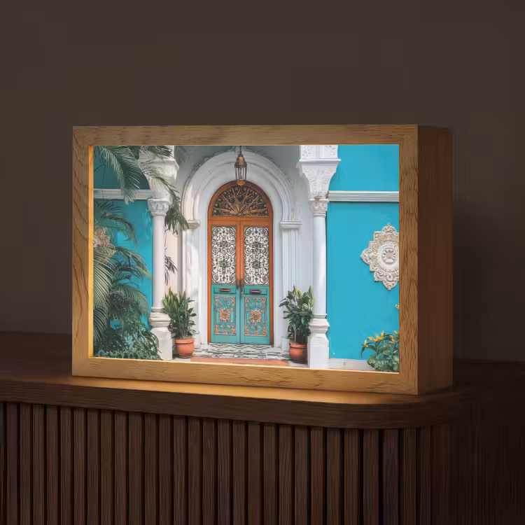 Zuilen - Sierlijke - Deur - Blauw Light Box met kabel (Tafellamp) klein -z3d_website