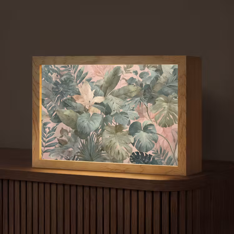 Compositie van bladeren - Groen - Roze Light Box met kabel (Tafellamp) klein -z3d_website