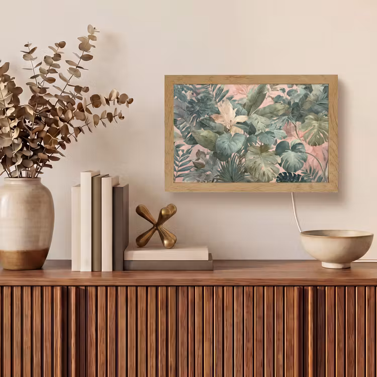 Compositie van bladeren - Groen - Roze Light Box met kabel (Tafellamp) klein -sfeer2