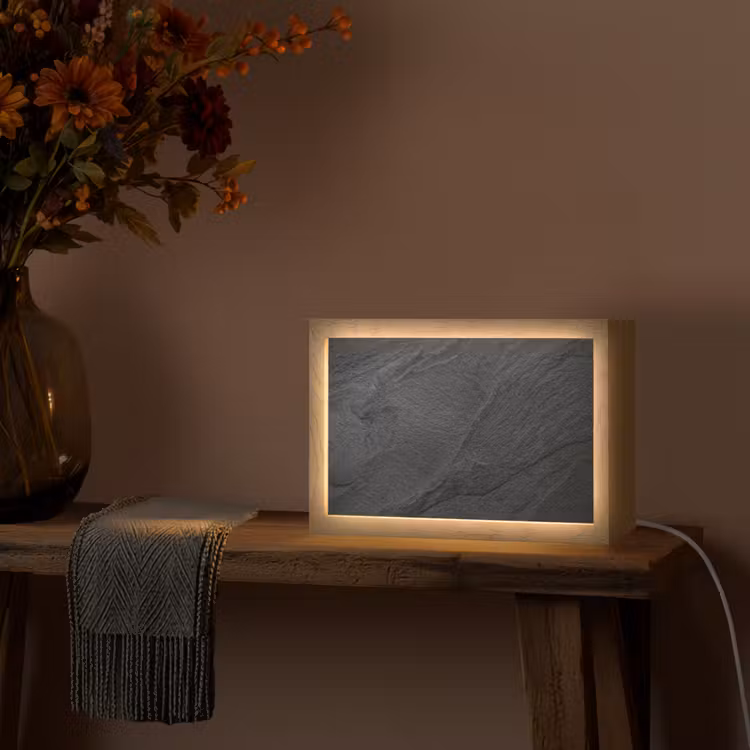 Beton - Zwart - Industrieel Light Box met kabel (Tafellamp) klein -sfeer4