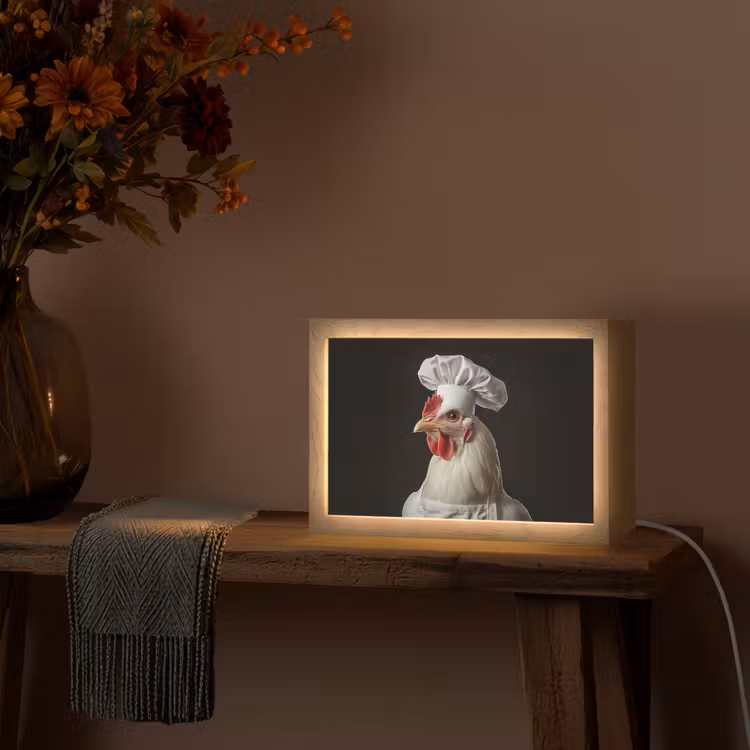 Kok - Rood - Kip Light Box met kabel (Tafellamp) klein -sfeer4