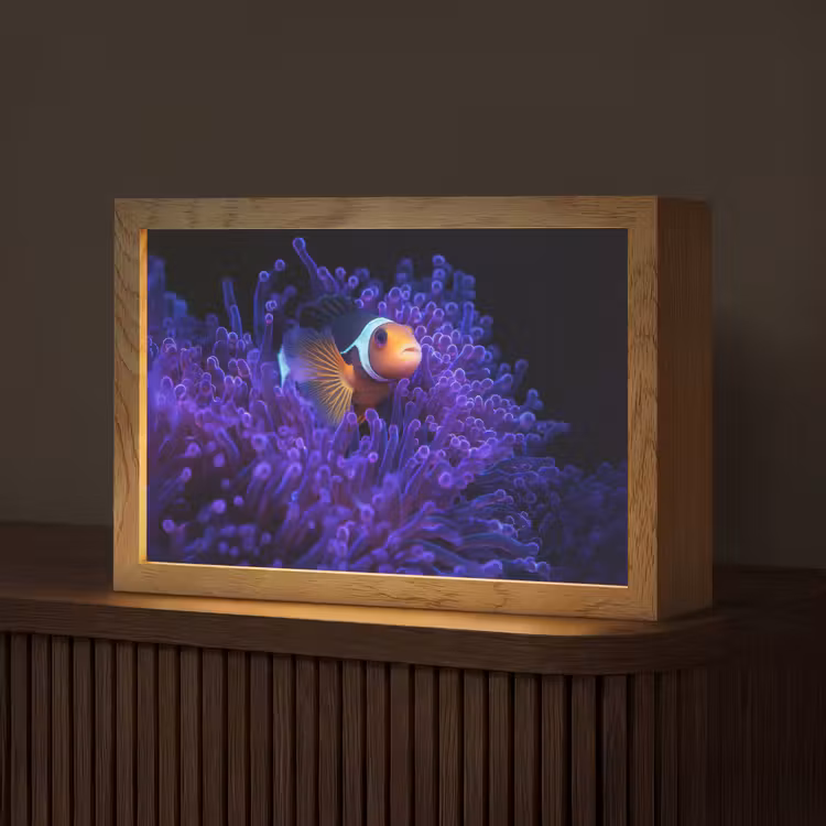 Koraal - Vis - Oranje - Zee Light Box met kabel (Tafellamp) klein -z3d_website