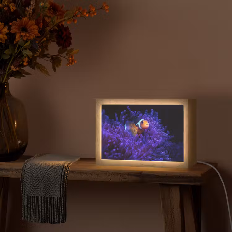 Koraal - Vis - Oranje - Zee Light Box met kabel (Tafellamp) klein -sfeer4