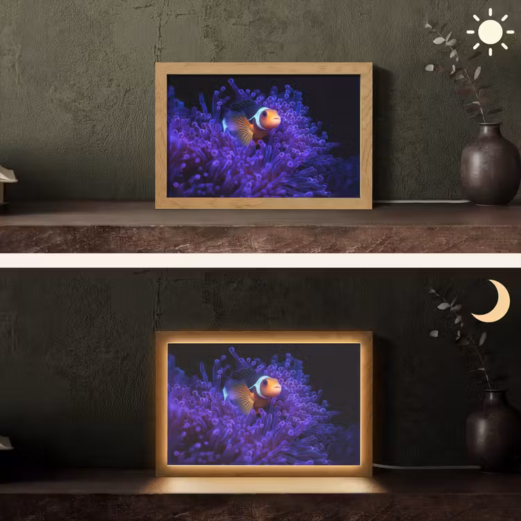 Koraal - Vis - Oranje - Zee Light Box met kabel (Tafellamp) klein -sfeer3