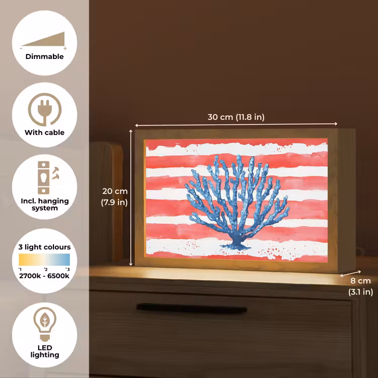 Koraal - Verfstructuur - Rood - Blauw Light Box met kabel (Tafellamp) klein -USP_EN
