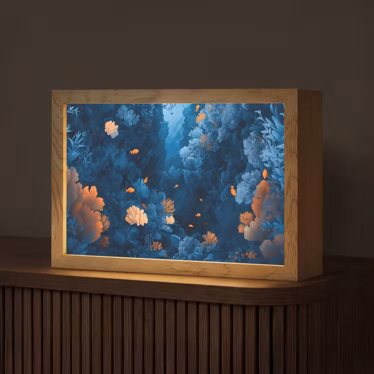 Koraalrif - Vissen - Oceaan - Blauw Light Box met kabel (Tafellamp) klein -z3d_website