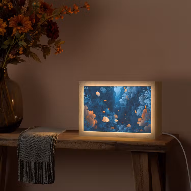 Koraalrif - Vissen - Oceaan - Blauw Light Box met kabel (Tafellamp) klein -sfeer4