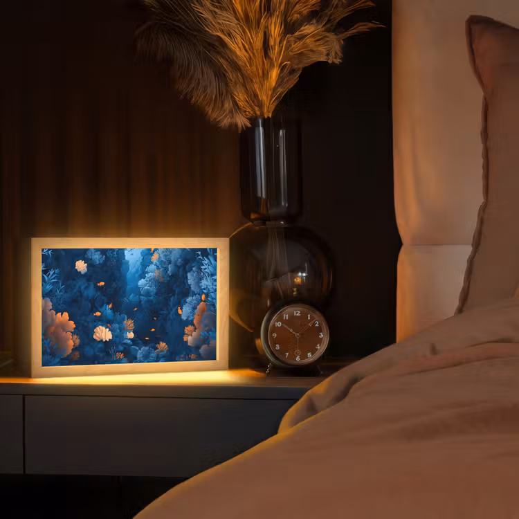 Koraalrif - Vissen - Oceaan - Blauw Light Box met kabel (Tafellamp) klein -sfeer1