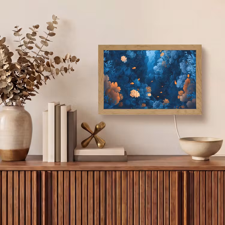 Koraalrif - Vissen - Oceaan - Blauw Light Box met kabel (Tafellamp) klein -sfeer2