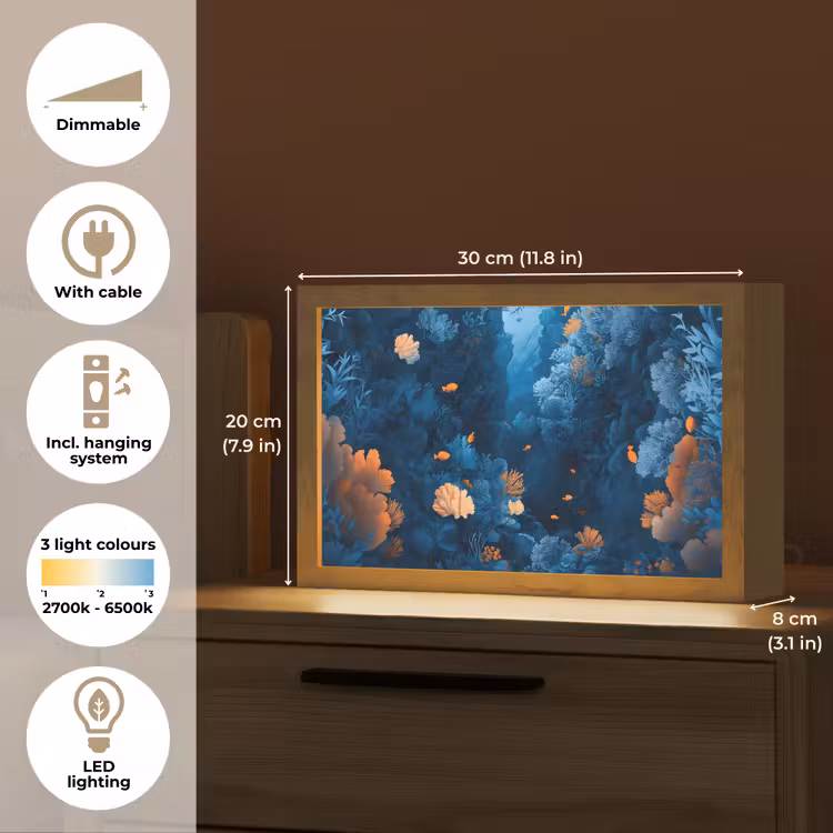 Koraalrif - Vissen - Oceaan - Blauw Light Box met kabel (Tafellamp) klein -USP_EN