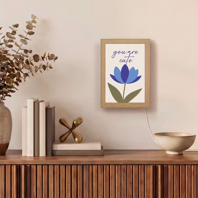 Korenbloem - Valentijn - Bloem - Blauw Light Box met kabel (Tafellamp) klein -sfeer2