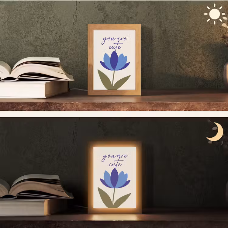 Korenbloem - Valentijn - Bloem - Blauw Light Box met kabel (Tafellamp) klein -sfeer3