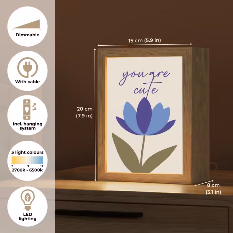 Korenbloem - Valentijn - Bloem - Blauw Light Box met kabel (Tafellamp) klein -USP_EN