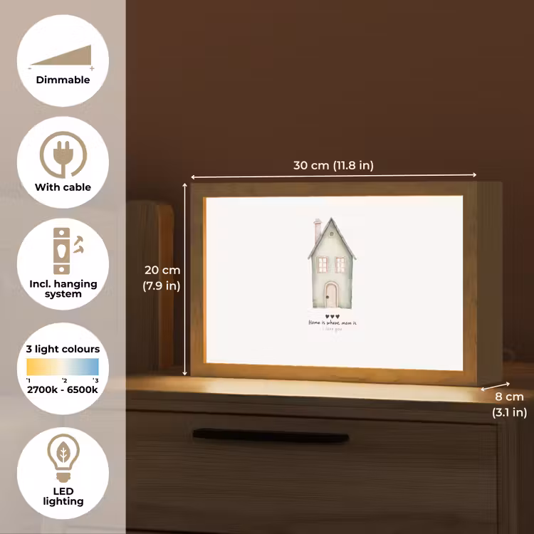 Huisje - Groen - Tekst - Liefdevol Light Box met kabel (Tafellamp) klein -USP_EN